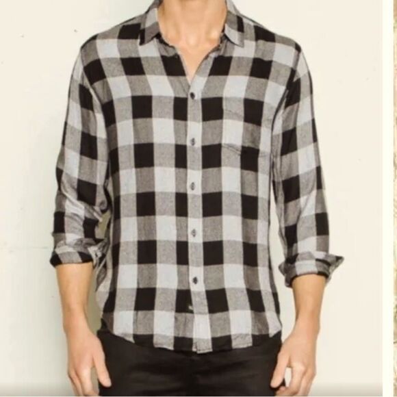 RAILS Lennox Brushed Black Charcoal Gray Buffalo Plaid Flannel Button Shirt XXL - Picture 2 of 9